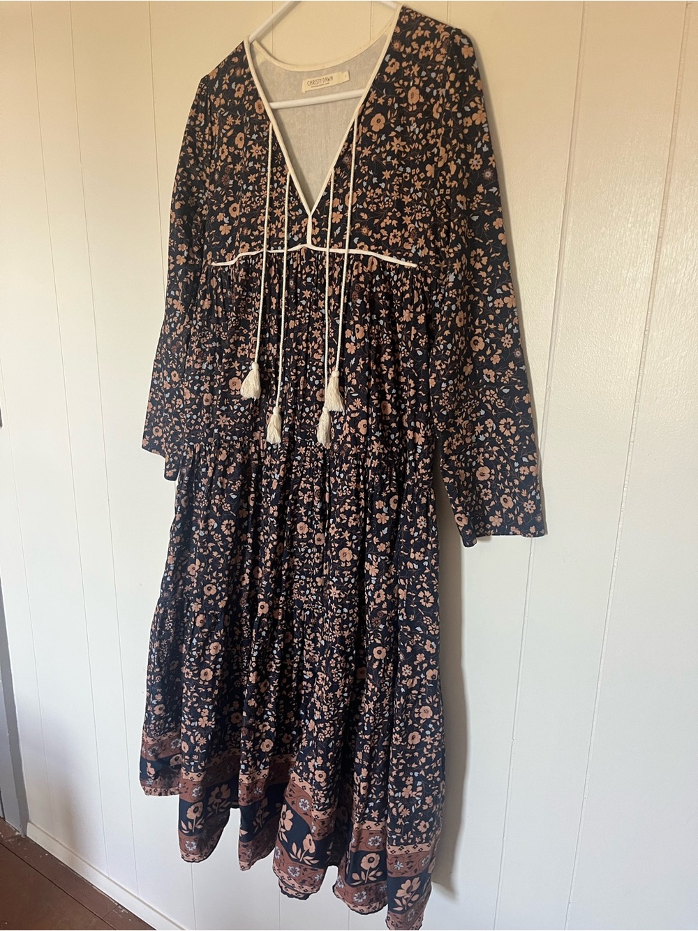 Christy Dawn Paloma Bohemian Floral Midi Dress in Navy Anenome Vine - Picture 4 of 10